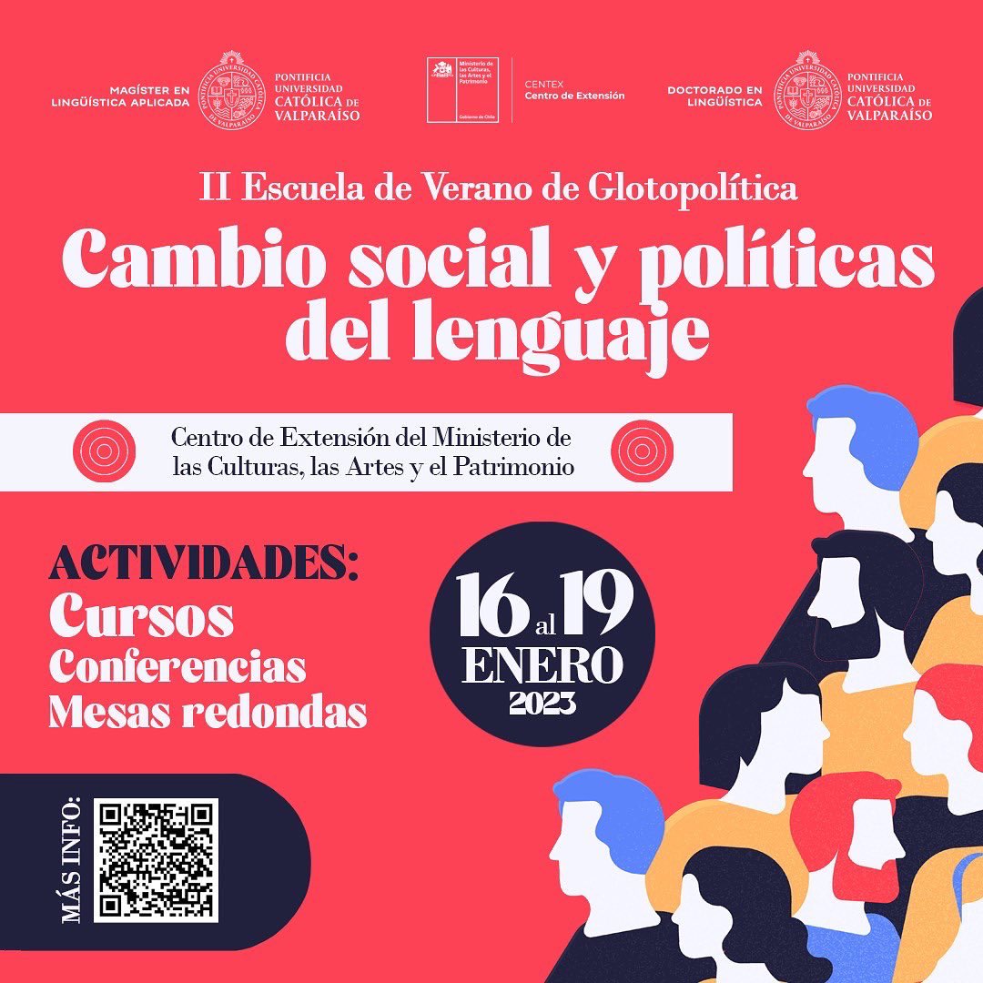 ⭕️ Atención - La segunda escuela de verano de Glotopolítica, que se desarrolla en torno al tema Cambio Social y Políticas del Lenguaje, pretende responder a la necesidad de visibilizar la centralidad del lenguaje en el devenir político de las comunidades.

ilcl.ucv.cl/segunda-escuel…