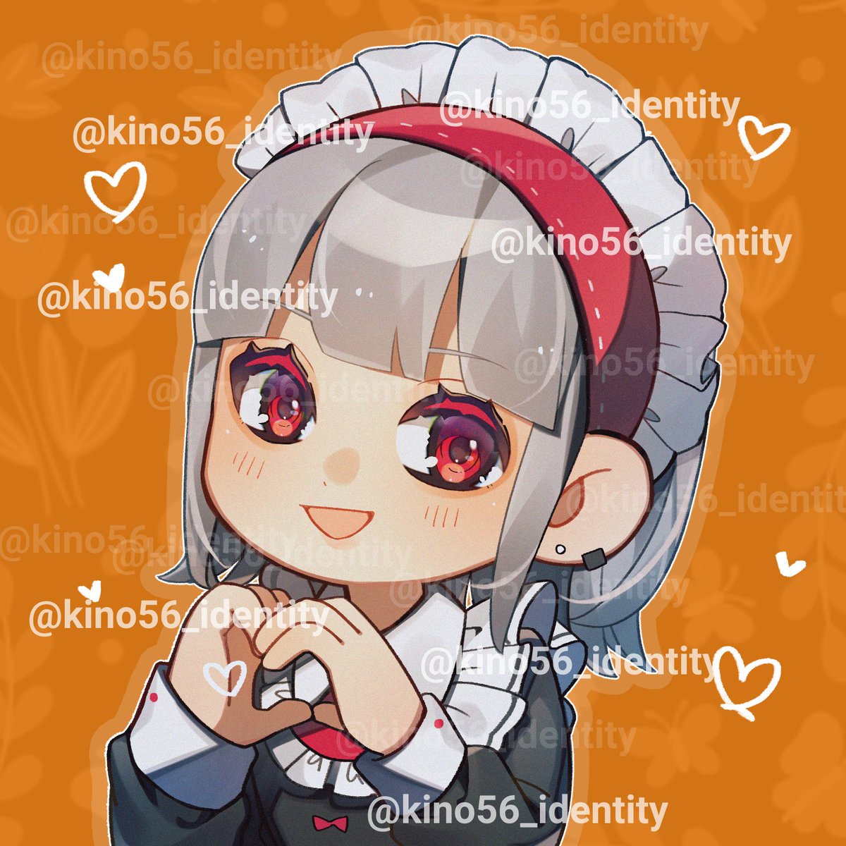 1girl heart solo red eyes heart hands smile watermark  illustration images