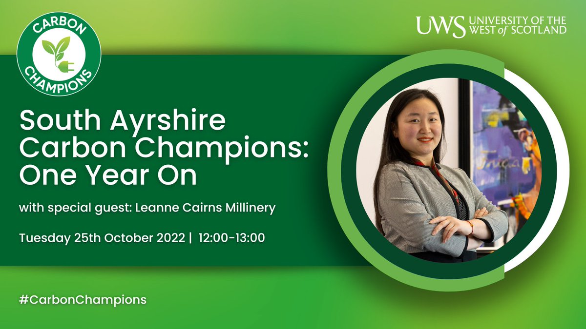 Today's the day!

The first session in our Carbon Champions Taster Series will begin at 12pm 😃

Register now:
cpd.uws.ac.uk/w/courses/223-…

#NetZero #CarbonReduction #GreenEnergy #NetZeroEducation #StaffDevelopment #BusinessDevelopment