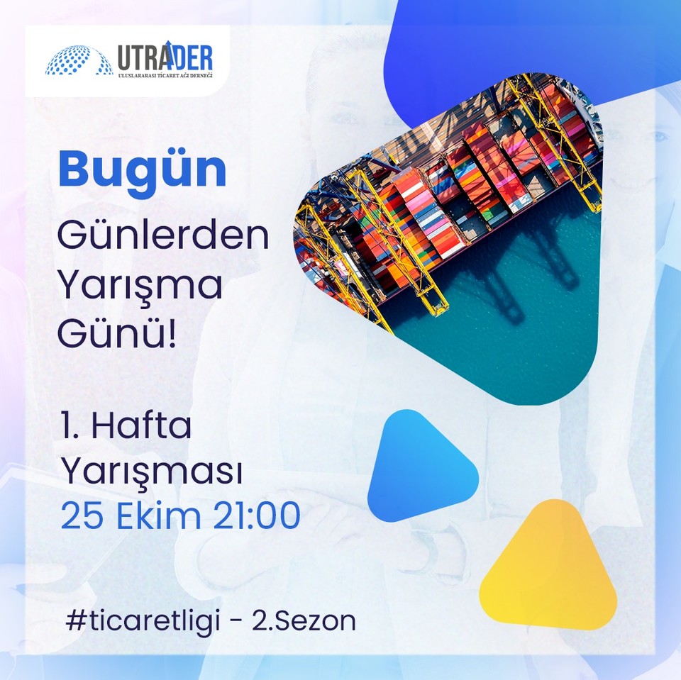 UtraderOrg's tweet photo. Evet, bugün günlerden yarışma günü!
Yarışmamız akşam 21:00’da başlayacaktır.
Kayıt linki:
https://t.co/Ergqzhdugi
#utraderorg #utrader #foreigntrade #internationaltrade #dışticaret #export #import #lojistik #logistics #gümrük #customs #incoterms #challange https://t.co/bG5SsGljSo
