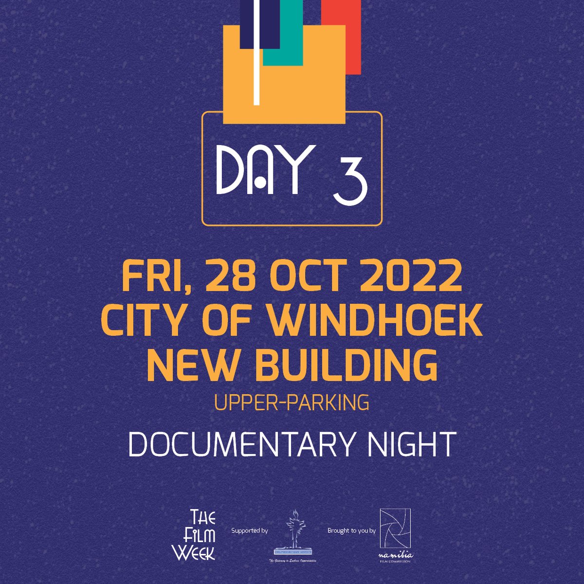 Namibia_F_C's tweet photo. Day 3 of #NFCFilmweek will be at City of Windhoek New Building, Upper Parking.
We have 4 Documentary films that will be screened.🍿🎬
TIME: 19:00 pm 
ENTRANCE IS FREE.📌
#namibianfilms #namibianstories #NFCFilmweek #namibiafilmcommission https://t.co/7wEihFqt5G