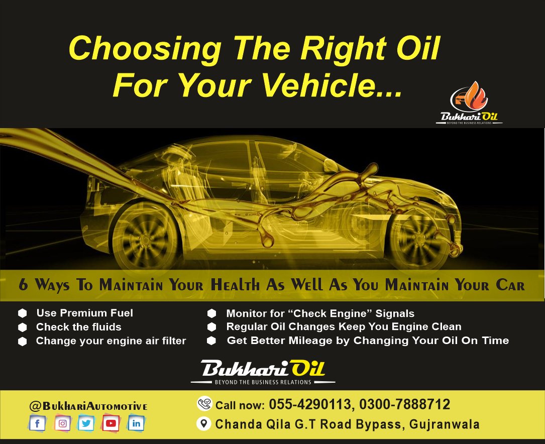 OilBukhari's tweet photo. Choosing the Right Oil For Your Car... 
Chanda Qila G.T Road Bypass, Gujranwala
Contact us:055-4290113, 0300-7888712

#BukhariOil #BukhariAutomotive
#engineoil #automotive #engine #vehicle #engineoilservice #carservices #enginechange #car  #engineoilsupplier #lubricant #honda https://t.co/bL8yOknDdz