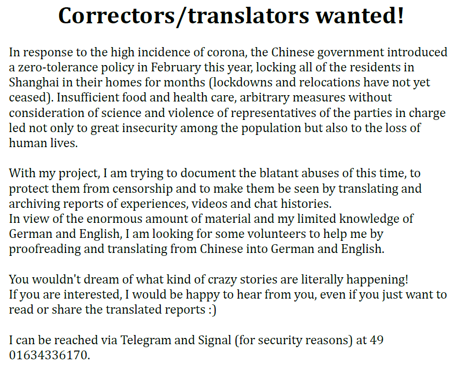 rem_the_truth's tweet photo. This is an archive for Covid-19 in China. I will also establish a website for the archive in the future so that you can check the reports and videos more easily.

I'm looking for translators and proofreaders, feel free to contact me if you're interested!
#Covid_19 #lockdown https://t.co/LIG04vpq1E