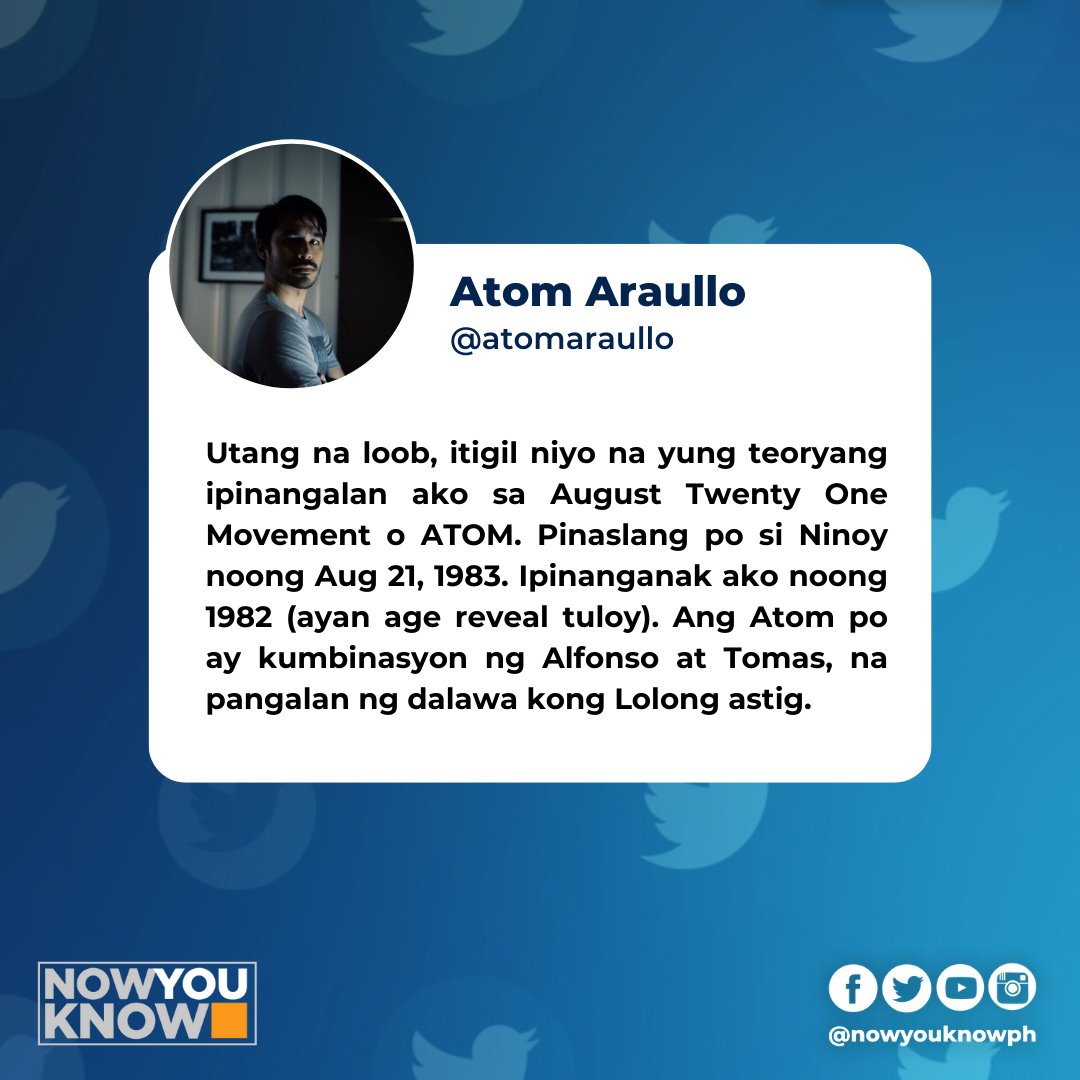 Journalist Atom Araullo clarifies the real origin of his name and dispels claims by fake news spreaders that he has a 'secret political agenda.' Full thread: x.com/atomaraullo/st… #NowYouKnow #NYK