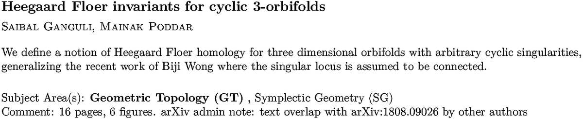 arxiv.org/abs/2210.12473…
S Ganguli, M Poddar
Heegaard Floer invariants for cyclic 3-orbifolds