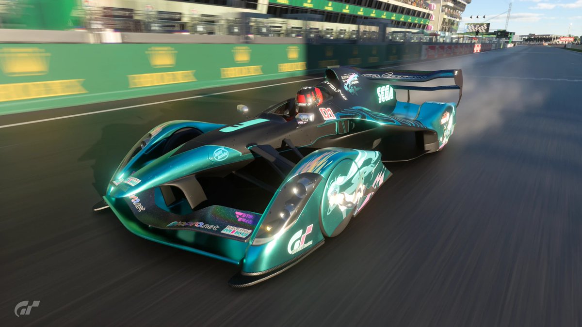 aproec's tweet photo. ミク様とSEGAステッカーでデコレーションしたX2014
ル・マン初勝利！
#GT7
#X2014
#初音ミク https://t.co/NGi6D1Ai16