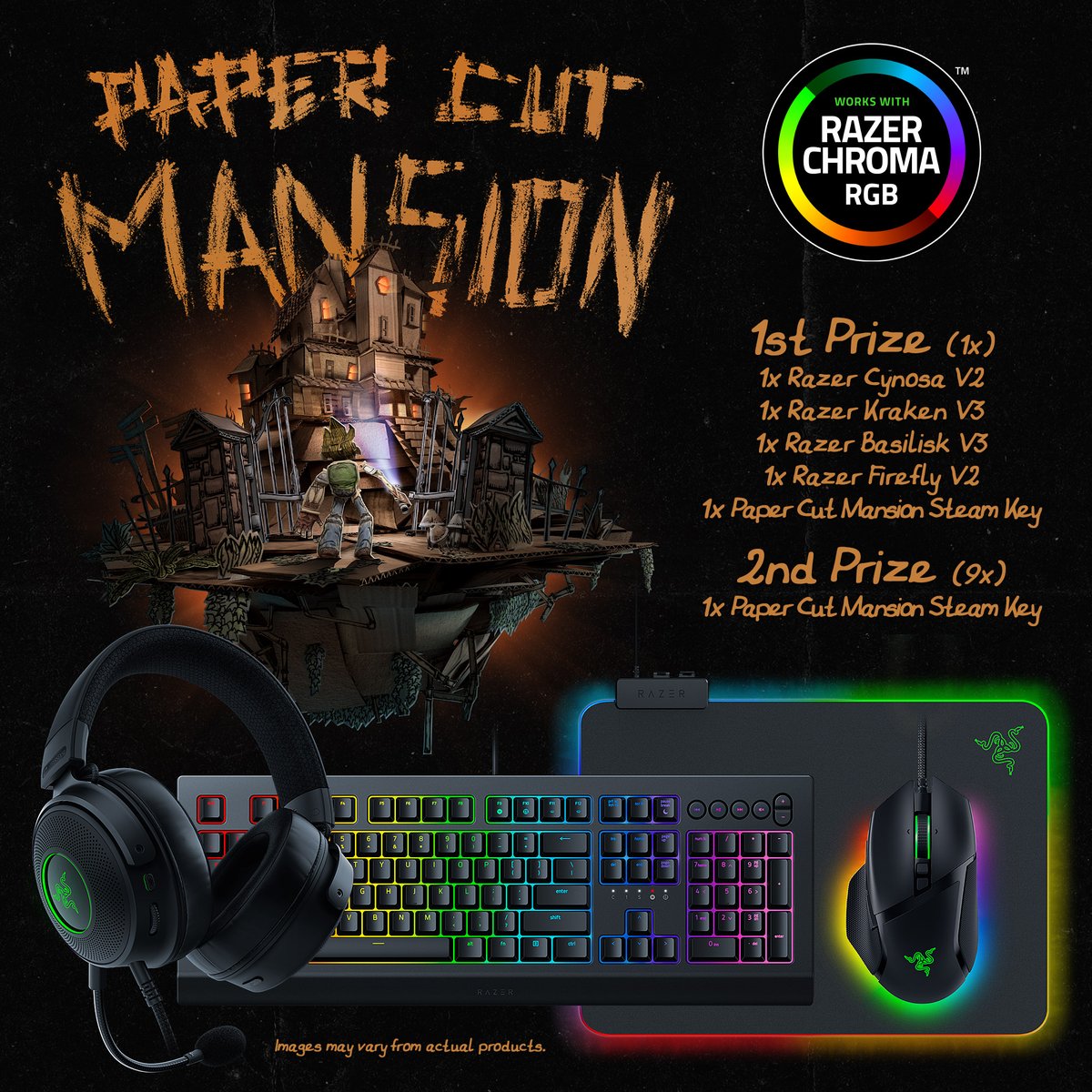 Thunderfulgames's tweet image. Boo! 👻🔪📜 
Paper Cut Mansion is releasing Oct 27th! What better way to hype our horror paper game than a @Razer sweepstakes! 

Here's your chance to win gaming gear and more: 
🔗gleam.io/pb9WW/win-raze…