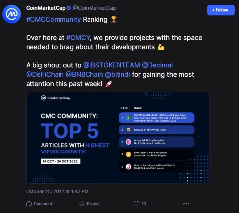 Zoom_provider1's tweet photo. PROUD MOMENT FOR IBS COMMUNITY!!!!
CoinMatketCap shout out to IBS token for gaining the most attention this past week!!!
#ibs #ibs_to_the_moon #ibslove #ibs_is_in_binance #ibs_ATH #ibsmillionaire #ibs_token #ibstoken_millionaire #ibs_millionaire_in_2027 #ibs_community https://t.co/YnALNRxFn1