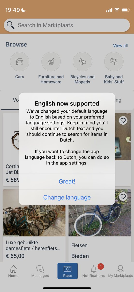 atimca's tweet photo. So far my biggest achievement through the whole career in tech. I made @Marktplaats iOS app in #Nederland speak English! https://t.co/5Wlw68J5nT