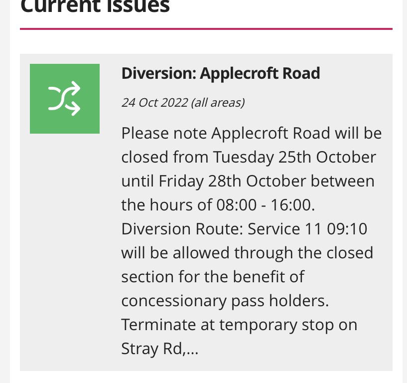 Sidneytheone's tweet photo. @FirstYork This is incorrect it can’t access the closed road and does a loop back down Bad Bargain Lane https://t.co/FyfVSeuoyP
