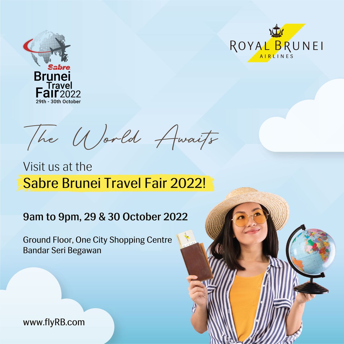 Visit us this weekend at the Sabre Brunei Travel Fair at One City Shopping Centre! Purchase tickets with your preferred participating travel agent and stand a chance to win exciting prizes at our game booths and daily draws #royalbrunei #travelfair
