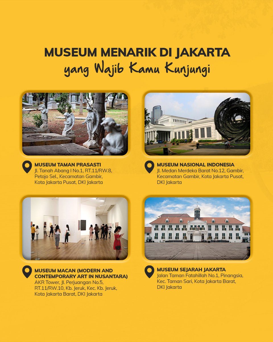 Siapa bilang kalau museum atau hal-hal berbau seni mulai ditinggalkan masyarakat? Justru sebaliknya, kini banyak anak muda mulai mengenali dunia seni. Bagaimana tidak? Buktinya, beberapa museum di Jakarta yang sekarang jadi tren hits anak muda. Mana saja ya Gaidzventure?