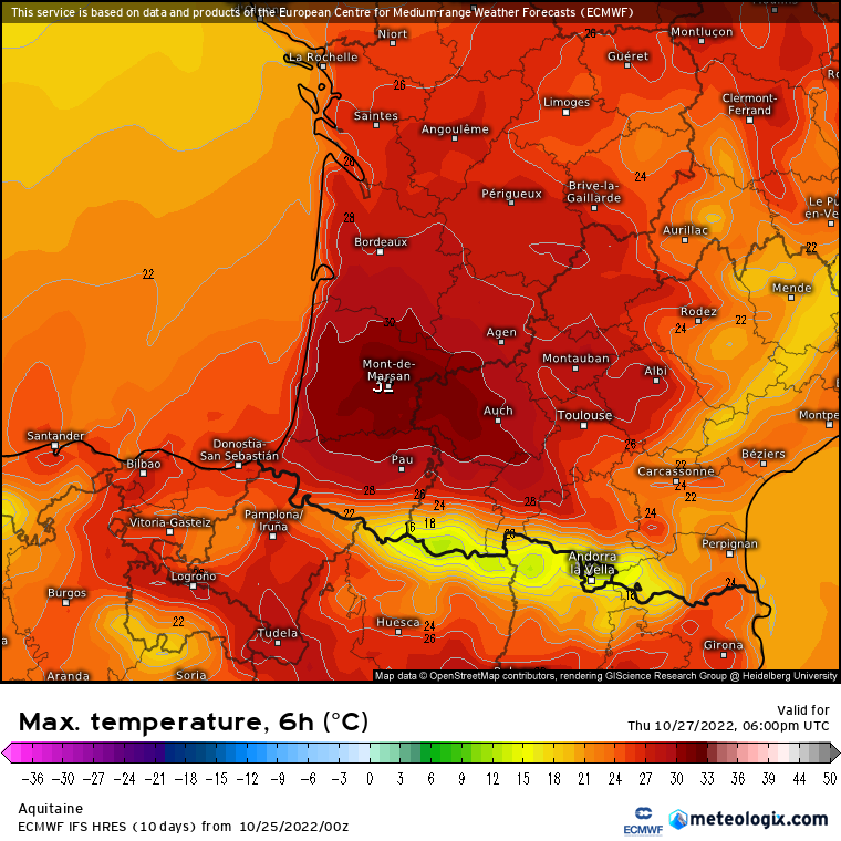 SergeZaka's tweet photo. De nouveau, les prévisions pointent des températures juste dingues à l'approche de la Toussaint avec des pointes à 30-32°C en France.
30 à 32°C.
Fin octobre.
En France.
🤯 https://t.co/PORW3HveV6