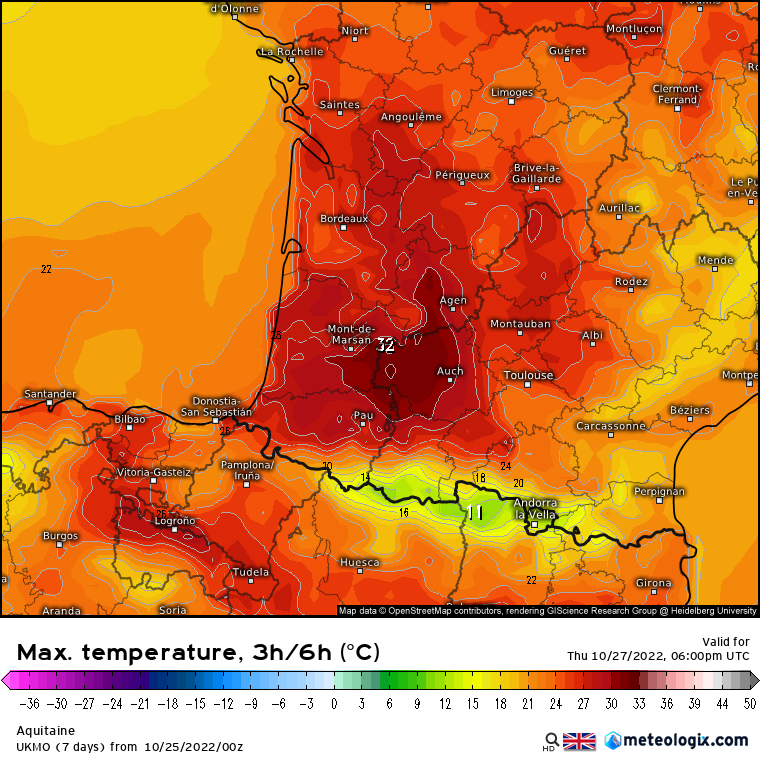 SergeZaka's tweet photo. De nouveau, les prévisions pointent des températures juste dingues à l'approche de la Toussaint avec des pointes à 30-32°C en France.
30 à 32°C.
Fin octobre.
En France.
🤯 https://t.co/PORW3HveV6