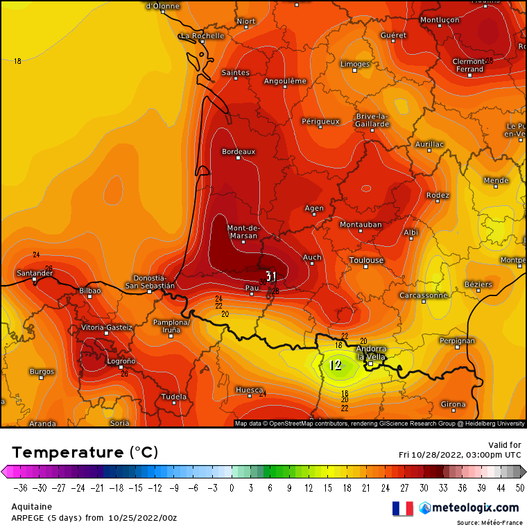 SergeZaka's tweet photo. De nouveau, les prévisions pointent des températures juste dingues à l'approche de la Toussaint avec des pointes à 30-32°C en France.
30 à 32°C.
Fin octobre.
En France.
🤯 https://t.co/PORW3HveV6