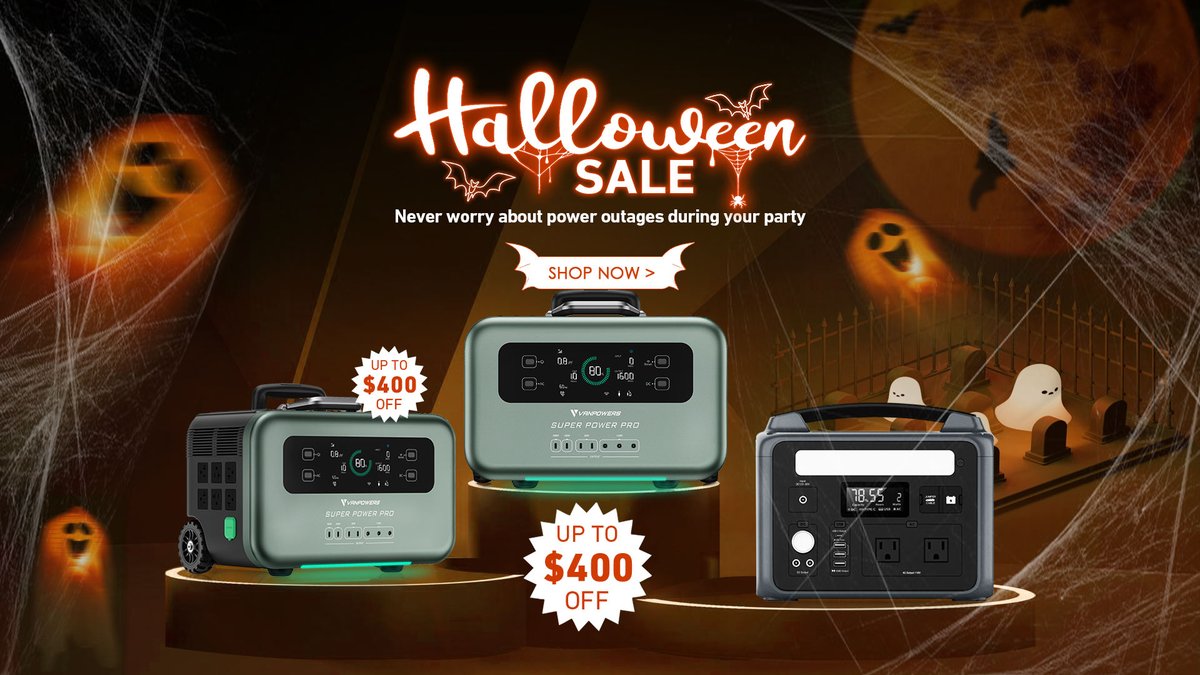 vanpowers_inc's tweet photo. 🎃VANPOWERS Halloween Sale STARTED Right now!
🎁Only treats! Save up to $400!
💥Light up your spooky nights and energize your themed party with Vanpowers.
🛒Shop now with discounts: https://t.co/FJvPg2Bz5P
.
.
.

#Vanpowers #SuperPowerPro  #supercharged #powerstation #poweroutage https://t.co/GuffF3CJ8g