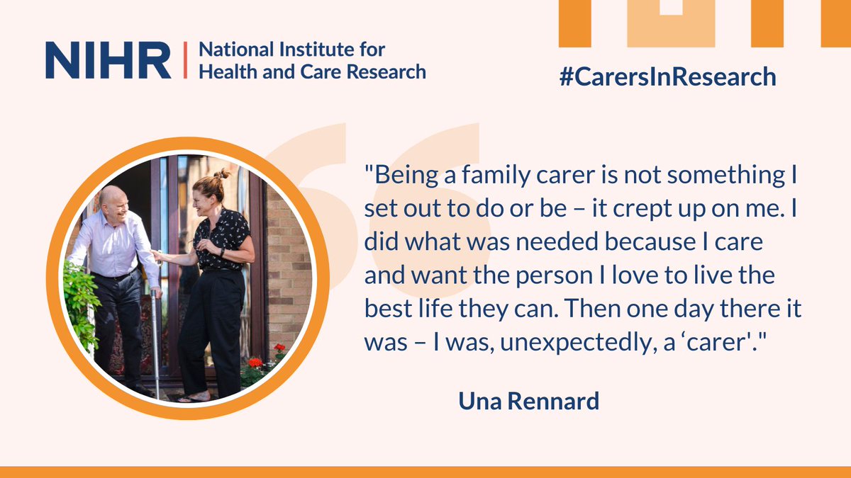 NIHRinvolvement's tweet photo. “Being a family carer is not something I set out to do or be – it crept up on me.”

Many of us take it on ourselves to support family or friends in need. What research is being done to support carers? Find out in our Collection: https://t.co/flH5ED5y5d

#CarersInResearch https://t.co/j1Al8CU01W