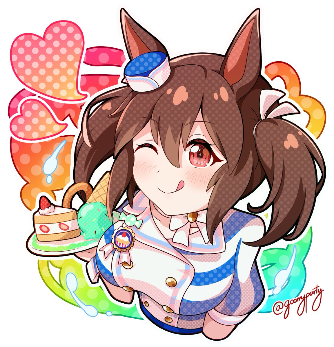 1girl food animal ears one eye closed twintails tongue out solo  illustration images