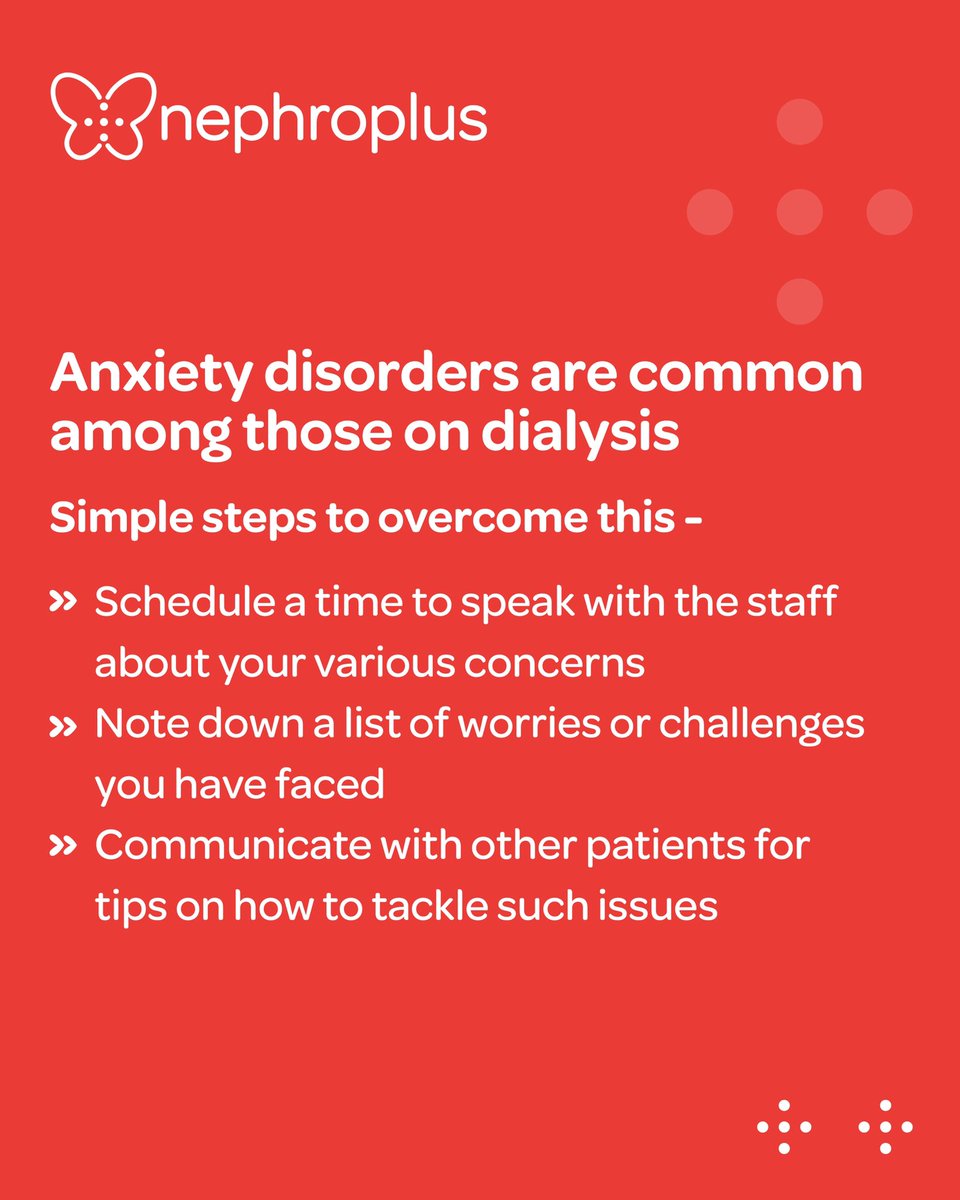 Anxiety is a common yet frequently overlooked symptom in patients with ESRD who are treated with hemodialysis. Here are a few simple tips to help overcome this issue. #dialysislife #gifttolife #hemodialysis #dialysis