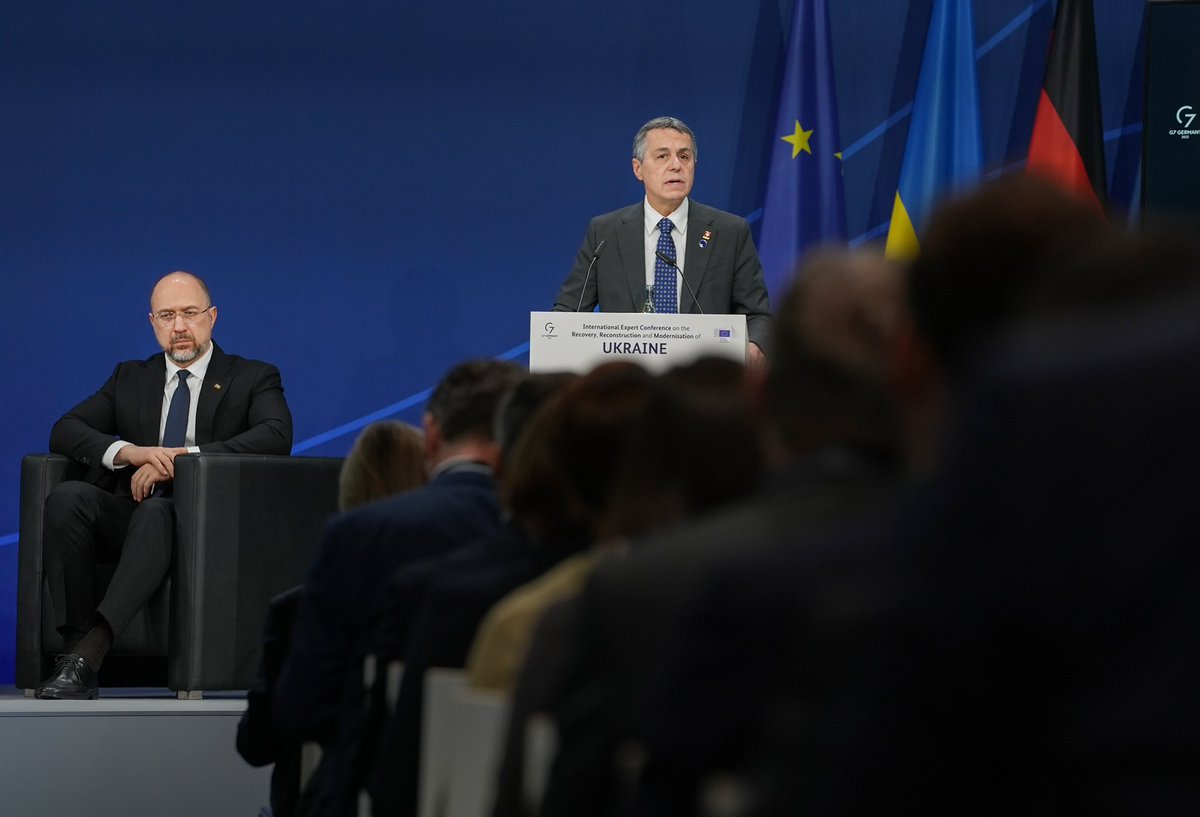 ignaziocassis's tweet photo. After my visit to #Kyiv last week, in #Berlin to further discuss the #RecoveryofUkraine 🇺🇦 Today’s @G7 @EU_commission expert conference is another key step to build back better, guided by the #LuganoPrinciples. Switzerland 🇨🇭 remains a committed & reliable partner 🤝 https://t.co/RLO34qsXhF