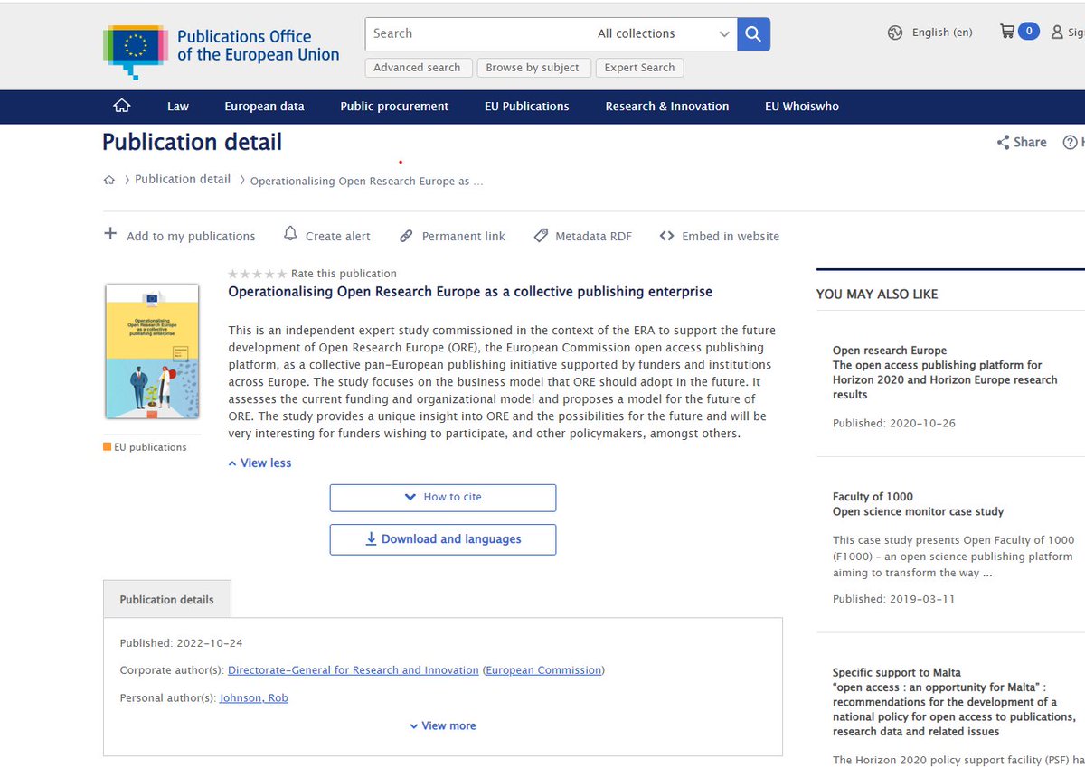 'New Horizons in Open Access Publishing' webinar @samoore_ referencing report ‘Operationalising Open Research Europe as a collective publishing enterprise’, shared to Scientific Advisory Board of Open Research Europe by the Commission data.europa.eu/doi/10.2777/06… #OAWeek22 #OAWeek