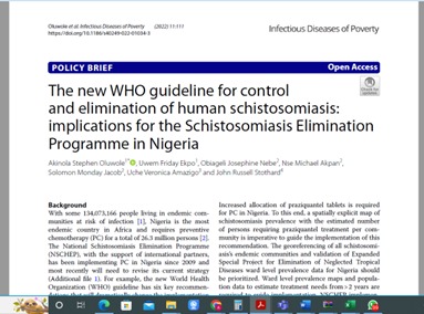 A greatful heart to God for the publication of this article. I believe it will be of interest to NTD stakeholders including implementing NGOs, Funding Organisations and Academia interested in schistosomiasis elimination in Nigeria. Do enjoy reading
rdcu.be/cYcA6
