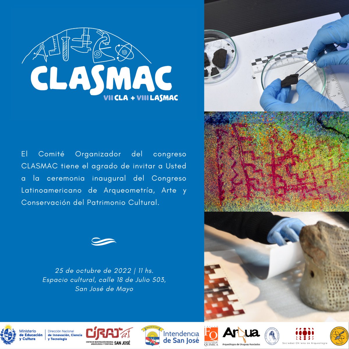 infoturismouy's tweet photo. 25/10 - 11:00 hs
Inauguración #CLASMAC
Congreso Latinoamericano de #Arqueometría #Arte
y #PatrimonioCultural en #EspacioCultural #SanJosé #Uruguay #CLASMAC2022
+ en: https://t.co/FtETk4HW4e
Bienvenidos!!! #CLASMAC2022
@sanjosegobierno
@dicytmec @MEC_Uruguay
@Uruguay_Natural https://t.co/SanIxHbFLZ