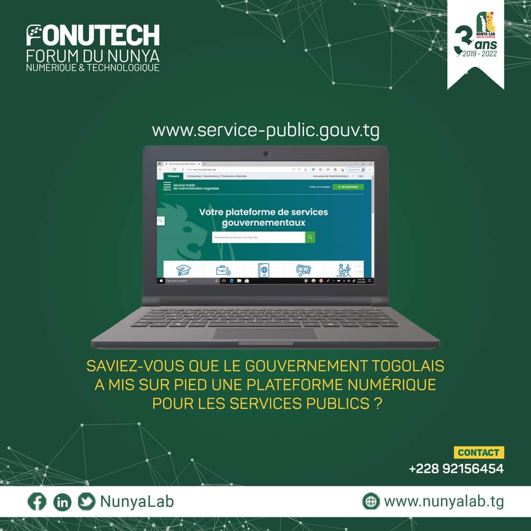 Avez-vous déjà découvert la solution numérique du gouvernement togolais pour les services publiques👉🏽  service-public.gouv.tg

#fonutech 
#Nunyalab
#creativity
#Hub
#digitalincubator