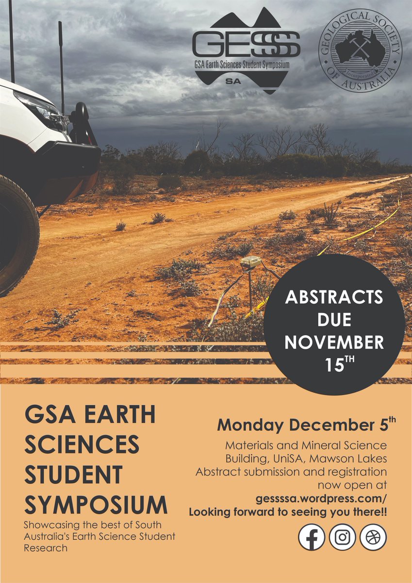 Call out to all earth science students! 
Abstracts due 15th November, instructions for submissions and how to structure them here (gessssa.wordpress.com/2022-abstracts/)
- 300 words
- poster or talk 
It's getting close, see you guys there!!!