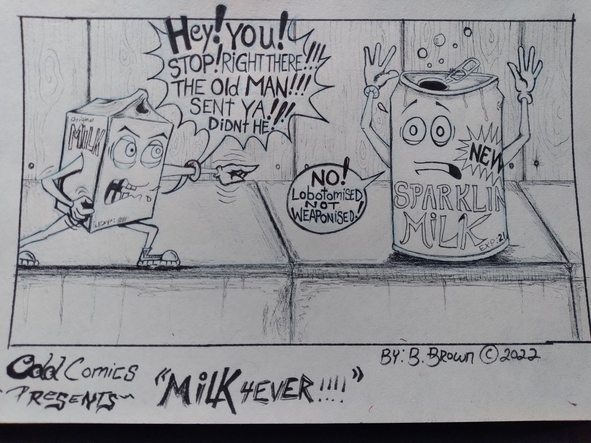 brownbrock59's tweet photo. At long last, the "Lil Milk" series. Thanks for following, I appreciate all of you. #oddcomics #art #lecheliberation #illustration please share, love worth a ton https://t.co/iVdJn6L0RF