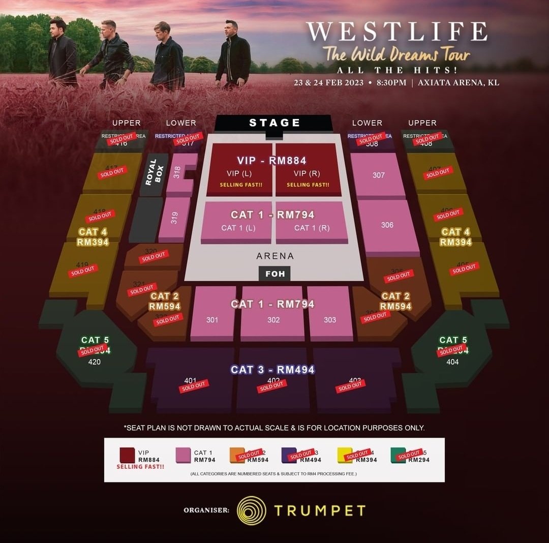 escapismian's tweet photo. [WANT TO SELL] WTS

WESTLIFE THE WILD DREAMS TOUR IN MALAYSIA 

✅ 24 Feb 2023, Fri
✅ Cat 4, 406 (Got screen in middle: Axiata)
✅ 1 ticket (Presale)

Reason to letgo: Friend backout

Whatsapp for fast reply:
https://t.co/TejLv6aECF

#WestlifeLiveInKl #Westlife #WestlifeMalaysia https://t.co/kRMUlVpgX1