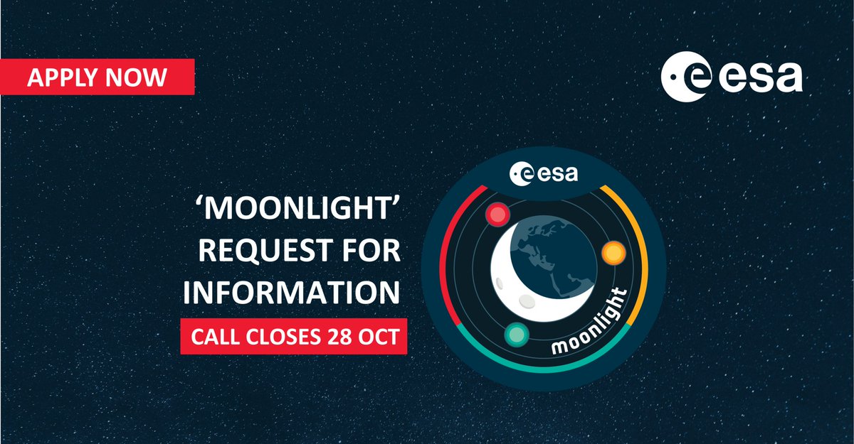 🌒 Apply before 28 Oct to the Moonlight Request for Information to show your interest in developing the #constellation of lunar satellites to guide #Moon #exploration and the relevant products or technologies👉bit.ly/3F7ahpr 
<a href="/esa/">European Space Agency</a> <a href="/Space4Europe/">ESA Space Solutions</a> <a href="/esaoperations/">ESA Operations</a> <a href="/ESAforSME/">ESA SME Initiative</a>