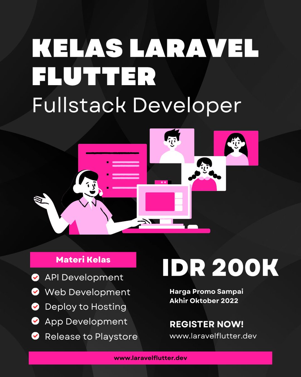 LazdayID's tweet image. HARGA PROMO RP. 200.00 dari HARGA ASLI RP. 400.000, harga normal akan berlaku bulan November 2022.

Jadi Fullstack Mobile Dev Mulai Hari ini !!!
MUMPUNG PROMO !!!

laravelflutter.dev (laravelflutter.dev)

#kawankoding #kursuslaravel #lazday #kursusandroid #kursusflutter