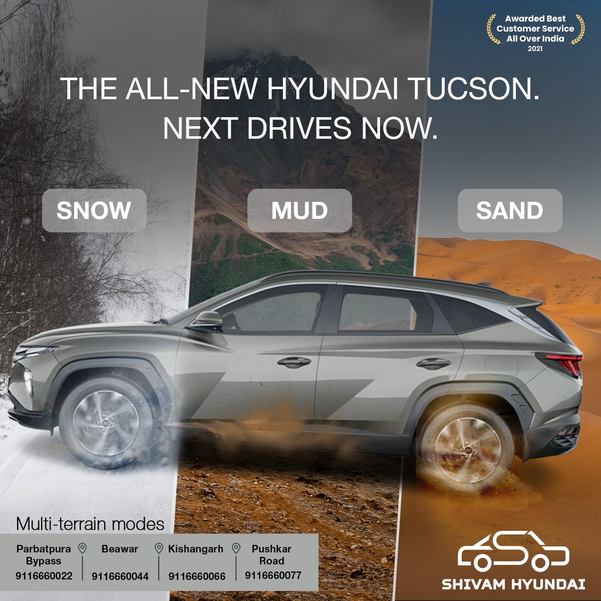 The all-new #HyundaiTucson features multi-terrain modes which enable safe driving while on challenging terrains and delivers a thrilling experience.

Book a Test Drive Now: +91 9116660066

#ShivamHyundai #Hyundai #Tucson #NextDrivesNow #HyundaiSUV #HyundaiSUVLife #HyundaiCare