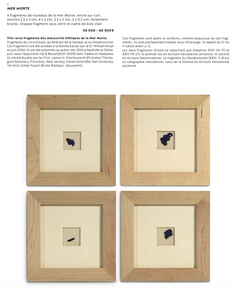 incunabula's tweet photo. Four Dead Sea Scrolls fragments from the Aristophil collections coming up for auction in November at Aguttes in Paris.

I'm sure they are all ABSOLUTELY authentic and the provenance will check out just FINE - nothing to see here folks, move on....
https://t.co/esvSXLiQcC https://t.co/tt1WVNpKL4