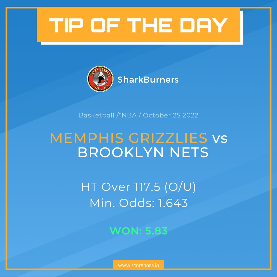 ScoreBoss_EN's tweet photo. 🏀 Memphis Grizzlies  🆚 Brooklyn Nets 🏀

🌐https://t.co/gXSH9D111k

Tipster Profile: 🌐https://t.co/2cv8VVZRQl

@SharkBurners 🏆

If you are looking for FREE picks, you're in the right place! 👇

#ScoreBoss
#BigMemphis 
#NetsWorld 

🌐https://t.co/LonaxRzGrV https://t.co/HIYauzCqwA