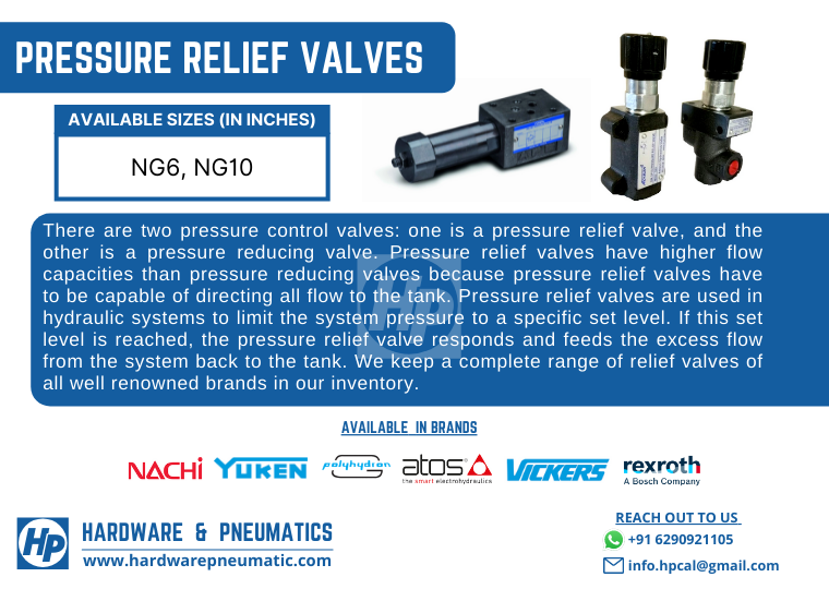 PneumaticsIndia's tweet photo. Product Offering:

Category: Hydraulic Valves

Product: Pressure Relief Valves

Pressure relief valves are used in hydraulic systems to limit the pressure to a specific set level. If this set level is reached, this responds and feeds the excess flow from the system back to tank. https://t.co/nmiTpyTVnV
