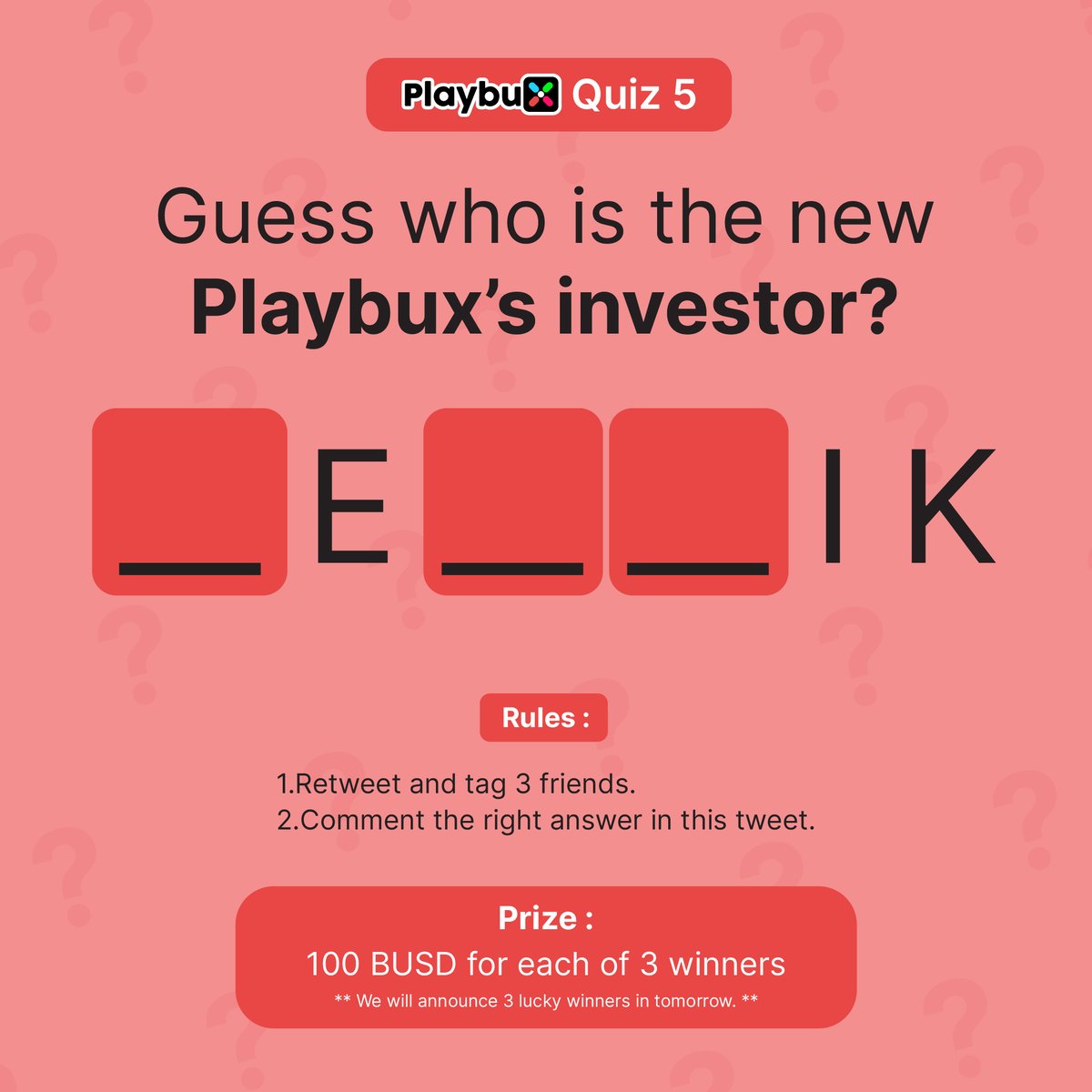playbuxco's tweet photo. #Quiz5

1.Retweet and tag 3 friends.
2.Comment the right answer in this tweet.
3.And wait until tomorrow for the right answer.

We wish you luck.

#Shoptoearn #S2E #Playbux
#BinanceLabs #binance
#bnbchain 
#Metaverse 
#investor https://t.co/aUKDGex0UC