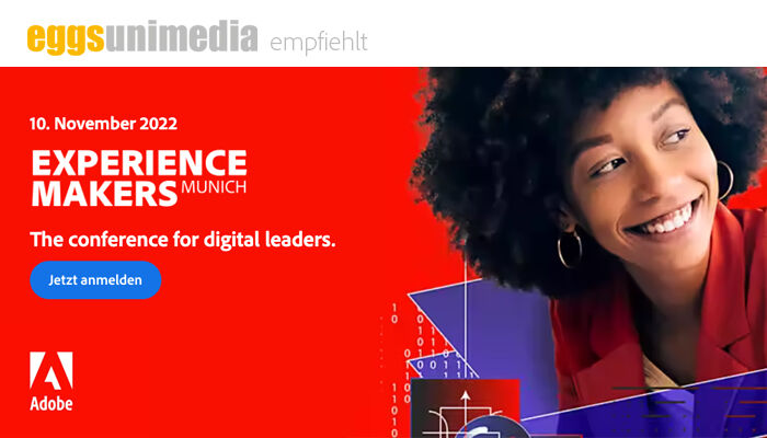 eggs unimedia (@eggsunimedia) on Twitter photo Die Zukunft der digitalisierten Welt erleben – live bei den 𝗔𝗱𝗼𝗯𝗲 𝗘𝘅𝗽𝗲𝗿𝗶𝗲𝗻𝗰𝗲 𝗠𝗮𝗸𝗲𝗿𝘀 𝗠𝘂𝗻𝗶𝗰𝗵
✔️ 5 exklusive Sessions
✔️ 1 interaktive Engagement-Zone
✔️ 300+ führende Köpfe aus der Digitalszene
Jetzt anmelden
adobe.ly/3DahfIG
#eggsunimedia Die Zukunft der digitalisierten Welt erleben – live bei den 𝗔𝗱𝗼𝗯𝗲 𝗘𝘅𝗽𝗲𝗿𝗶𝗲𝗻𝗰𝗲 𝗠𝗮𝗸𝗲𝗿𝘀 𝗠𝘂𝗻𝗶𝗰𝗵
✔️ 5 exklusive Sessions
✔️ 1 interaktive Engagement-Zone
✔️ 300+ führende Köpfe aus der Digitalszene
Jetzt anmelden
adobe.ly/3DahfIG
#eggsunimedia