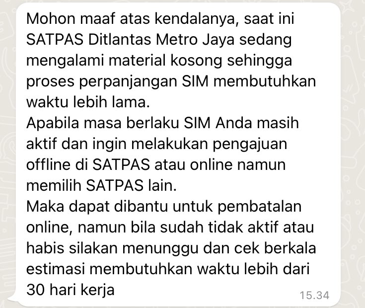 Ariiff18's tweet photo. @korlantasid SATPAS Metro Jaya juga habis min, punya saya udah 2 minggu belum jadi. https://t.co/wvZ92ojqx9