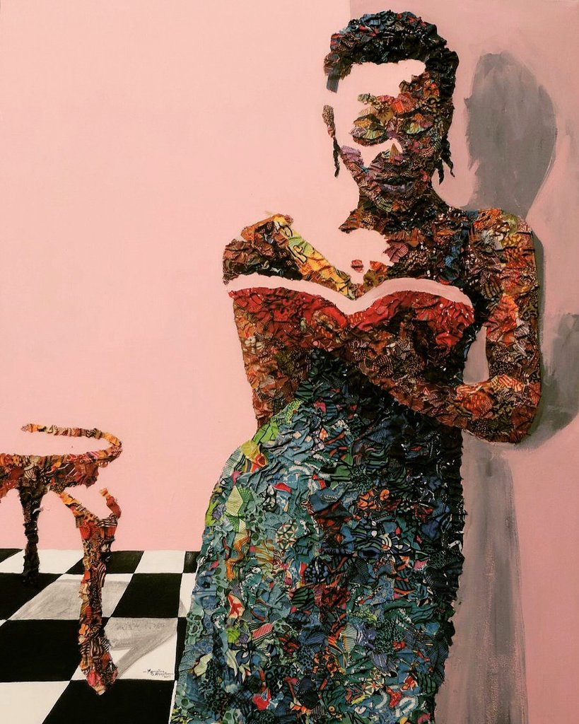Marcellina Oseghale Akpojotor, artist who combines tiny pieces of ankara fabric to create portraits of Nigerian women #WomensArt