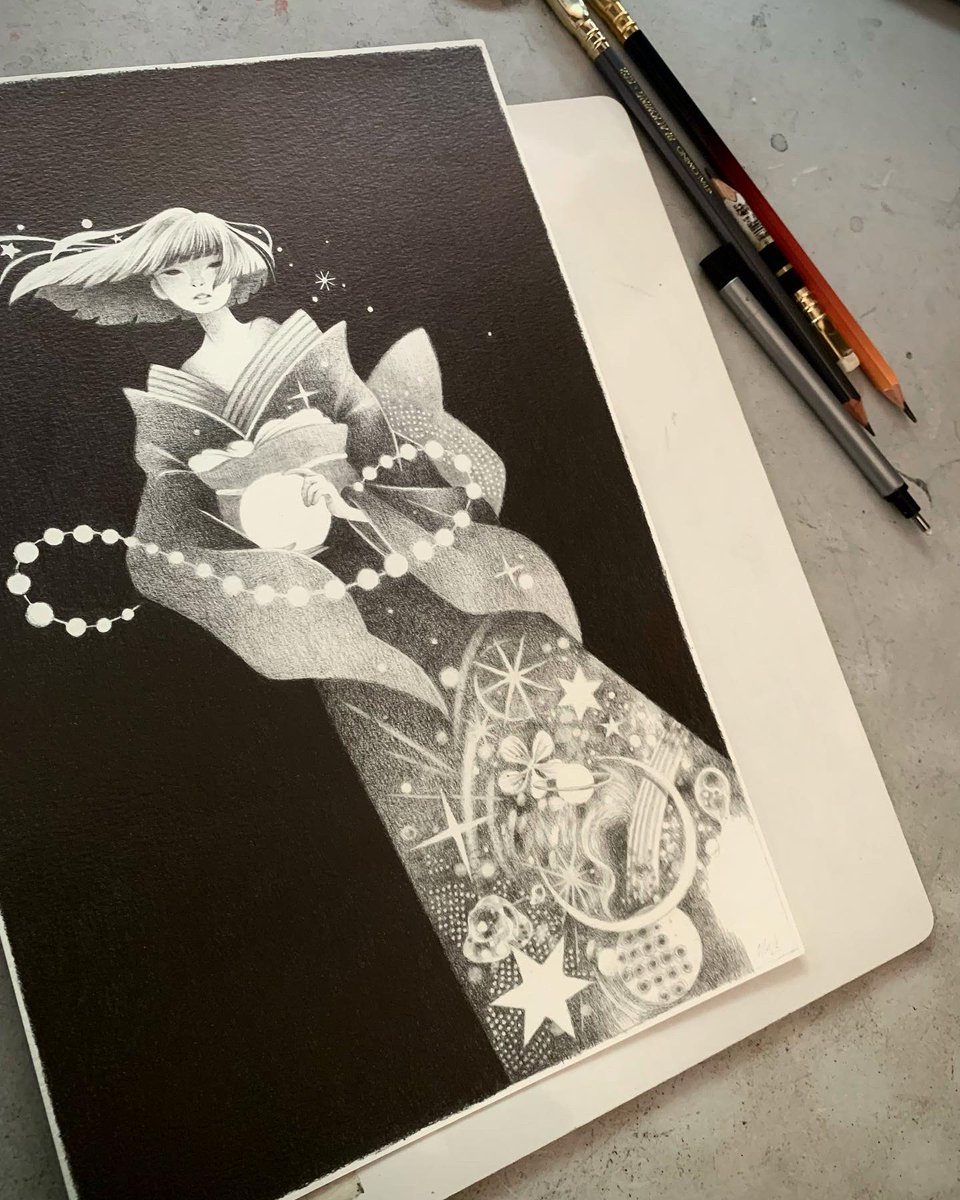 shardula's tweet photo. “My Night Universe (drawing)”, graphite on paper, 12”x 8” inches (already framed). My solo show “Luminescence” @havengallery runs from Sept.24th - Oct.23rd 2022.

View the entire show here: https://t.co/yPD7qn6DFP

To inquire on my LAST available, email info@havengallery.com https://t.co/z2LZaAhC13