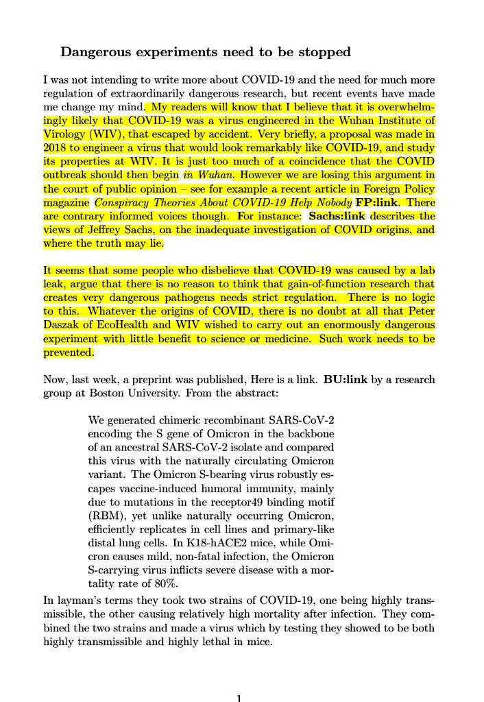 Biorealism's tweet photo. Legendary computational biologist Nick Patterson: "My readers will know that I believe that it is overwhelmngly likely that COVID-19 was a virus engineered in the Wuhan Institute of Virology (WIV), that escaped by accident." https://t.co/NkXZp7t6Iv