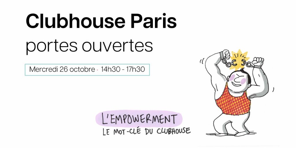 🧠📢Demain, <a href="/ClubhouseFrance/">Clubhouse France • santé mentale</a> organise sa Journée Portes Ouvertes. Découvrez ce dispositif orienté #rétablissement

📆Mer 26 oct, 14h30-17h, 7 rue de Lunéville, Paris 19e

▶️bit.ly/3B3Ss88

<a href="/GhuParis/">GHU Paris Psy-Neuro</a> <a href="/SanteMentale/">Santé Mentale</a> <a href="/C3RP_IDF/">C3RP</a> <a href="/MauxBleus_PdS/">Les Maux Bleus, vivre et dire la maladie mentale</a> #santémentale #troublespsychiques