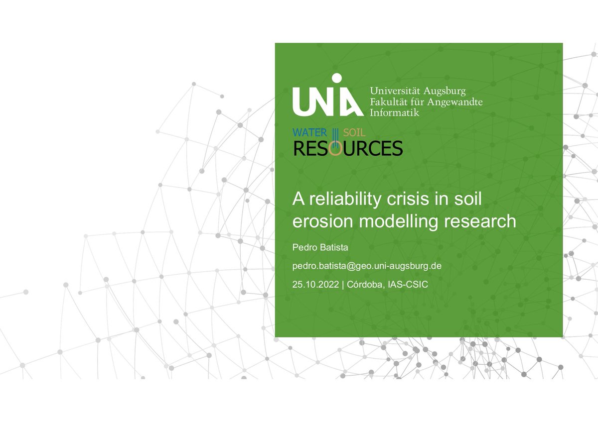 HOY📢 #Seminarios #IAS_CSIC 📆 25 oct
🗣️ @pvgbatista de <a href="/uni__augsburg/">Universität Augsburg</a> 
#conferencia "A reliability crisis in soil erosion modelling research"
📌 Sala de Conferencias Edf.Anexo 
⏰ 11:00 h
#cienciaparalaagricultura #CSIC
<a href="/CSICdivulga/">CSIC Divulga</a> <a href="/CSICAndalExtrem/">CSIC Andalucía y Extremadura</a>  #ALIve <a href="/erosionlab_ias/">Laboratorio de Erosión-Soil Erosion Lab</a>