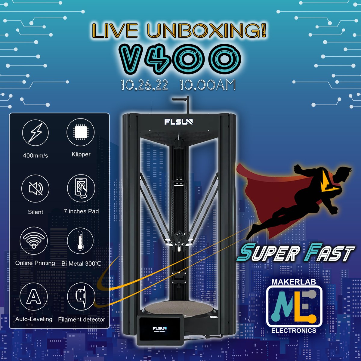 makerlab_e's tweet image. Good news! Dumating na ang latest delta 3D Printer from FLSun! This is FLSun V400 that can produce quality prints at 400mm/s. 

Join us in our live unboxing tomorrow on our FB page. See you, Makers!

#MakeItMakerlab #MakerlabElectronics