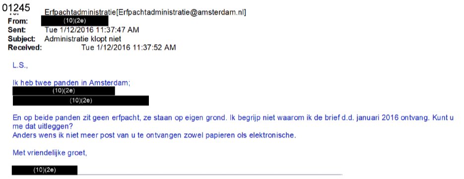 Voorbeeldje van de erfpacht administratie. 

Hoe kan <a href="/amsterdamnl/">Gemeente Amsterdam</a> claimen dat alle erfpachters goed worden geïnformeerd over hun erfpacht? /11