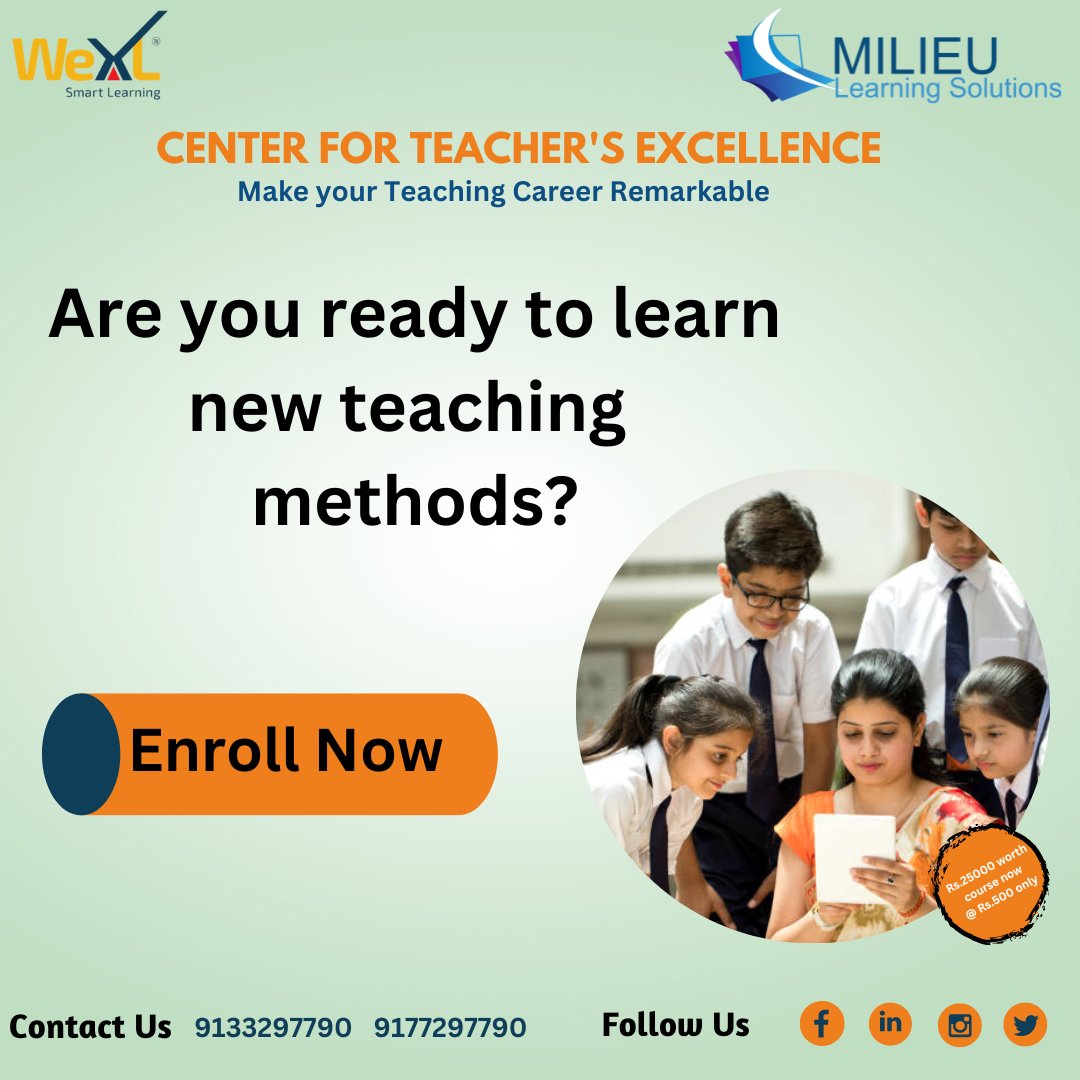 center4teachers's tweet image. Are you ready to Learn?

Enroll Now
Contact us : 9133297790, 9177297790.

Follow us:
facebook.com/centerforteach…
instagram.com/centerforteach…
linkedin.com/in/centerforte…

 #teachingmethods #newteaching #teachertraining #teachertrainingprogram   #centerforteachersexcellence
#center4teachers
