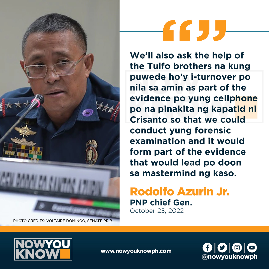 The Philippine National Police (PNP) on Tuesday said it will get in touch with the Tulfo brothers to get the cellphone used by the sister of an alleged middleman involved in the killing of broadcaster Percy Lapid. READ: bit.ly/3SATKgm 📰 ABS CBN NEWS