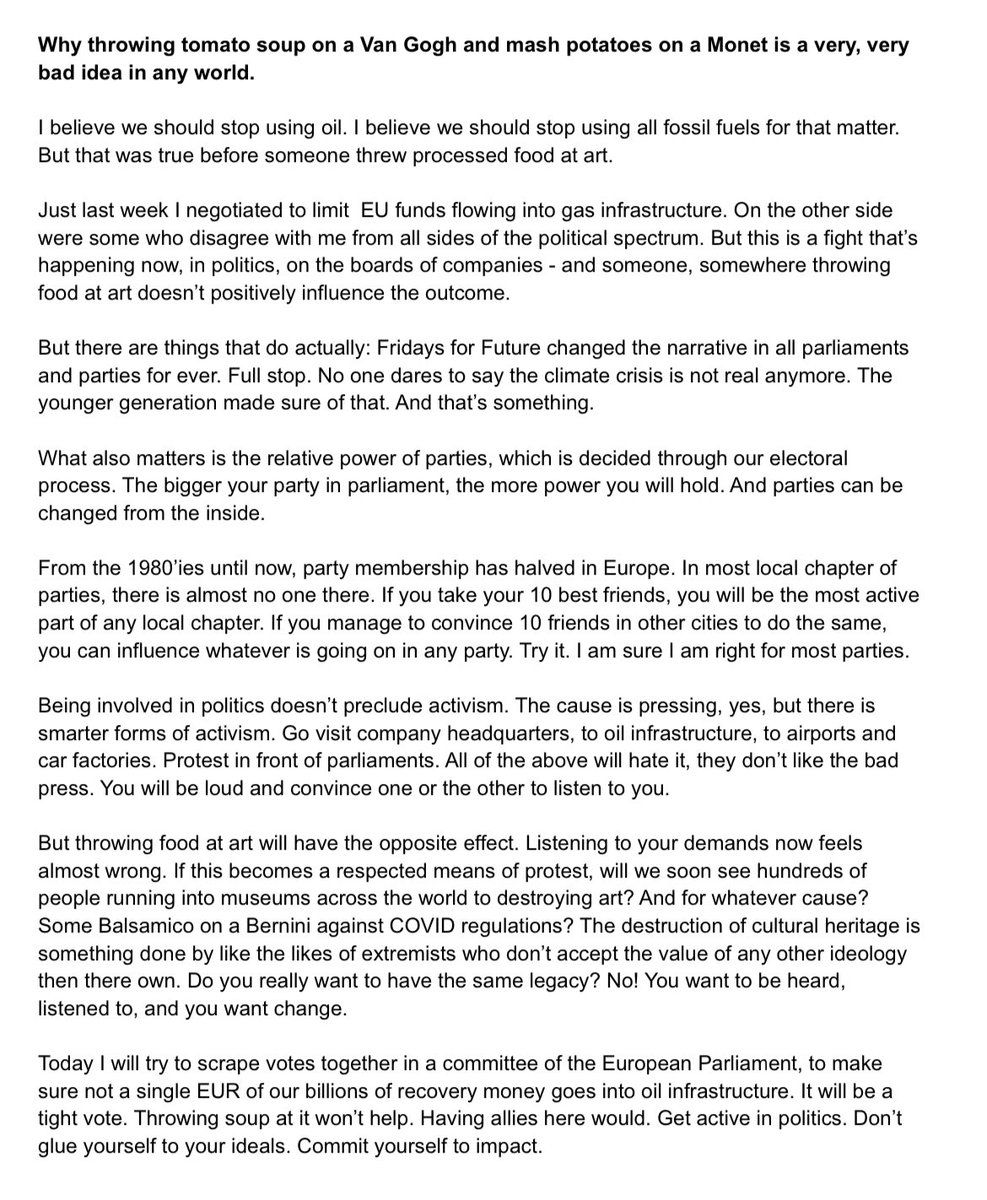 d_boeselager's tweet image. Yesterday I got really annoyed by activists targeting art. Today I wrote down why 👇🏽🔎